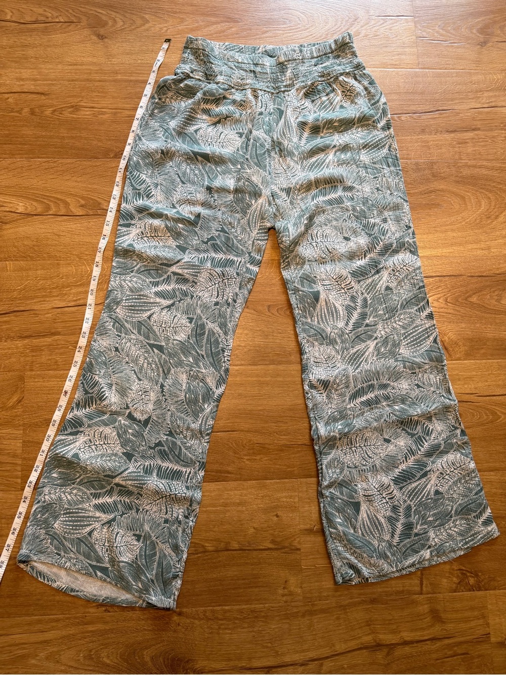 O'Neill Teal & White Leaf-Print Wide-Leg Pants